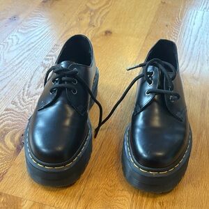 Dr. Martens Black Leather Oxfords with Yellow Stitching